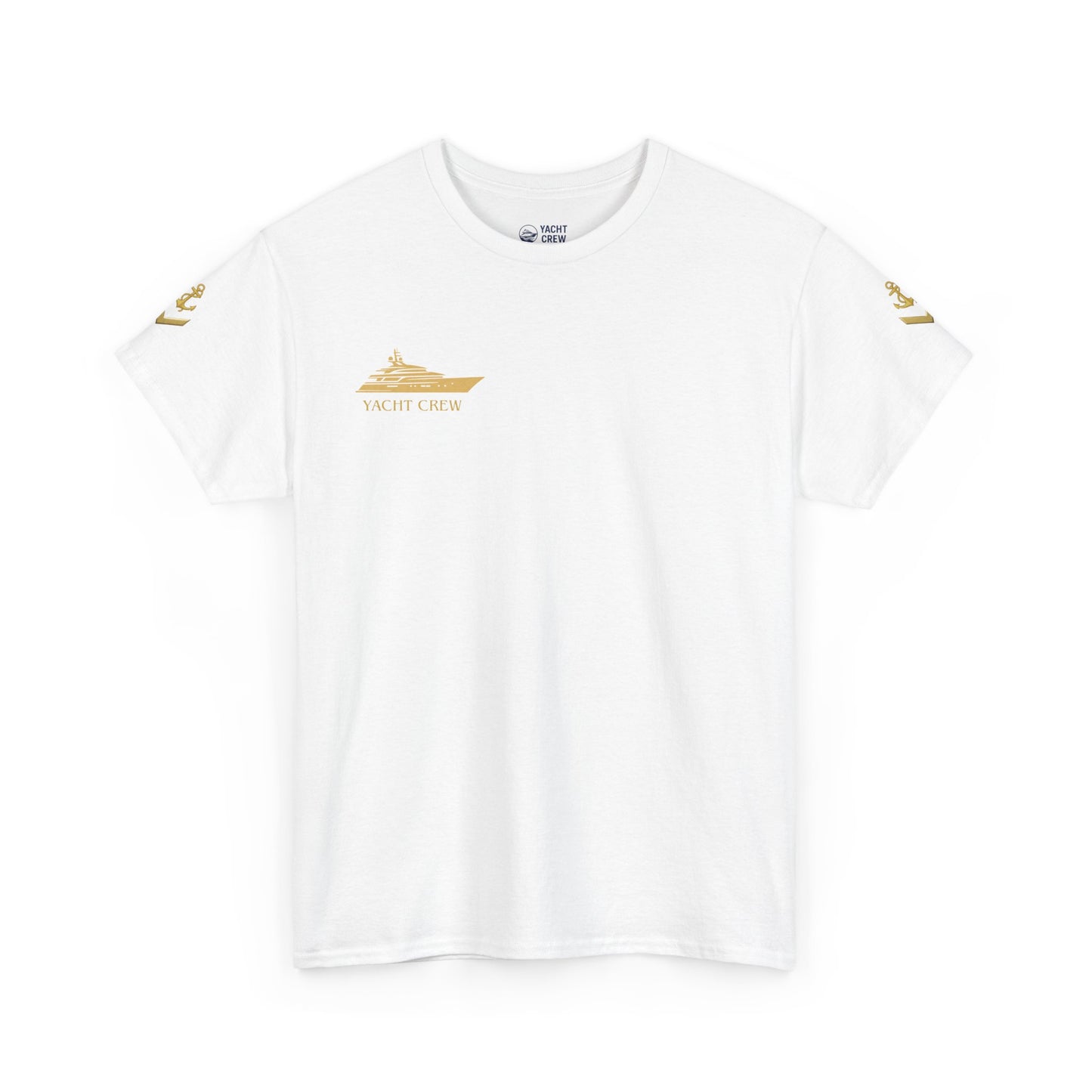 Yacht Crew Graphic Tee — Gold Boat Logo Cotton T‑Shirt