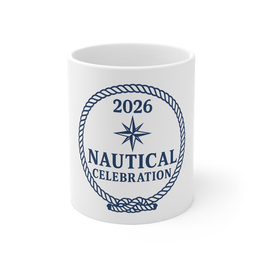 Nautical Celebration 2026 Ceramic Coffee Mug — Rope & Compass Compass Rose Design (11oz/15oz)