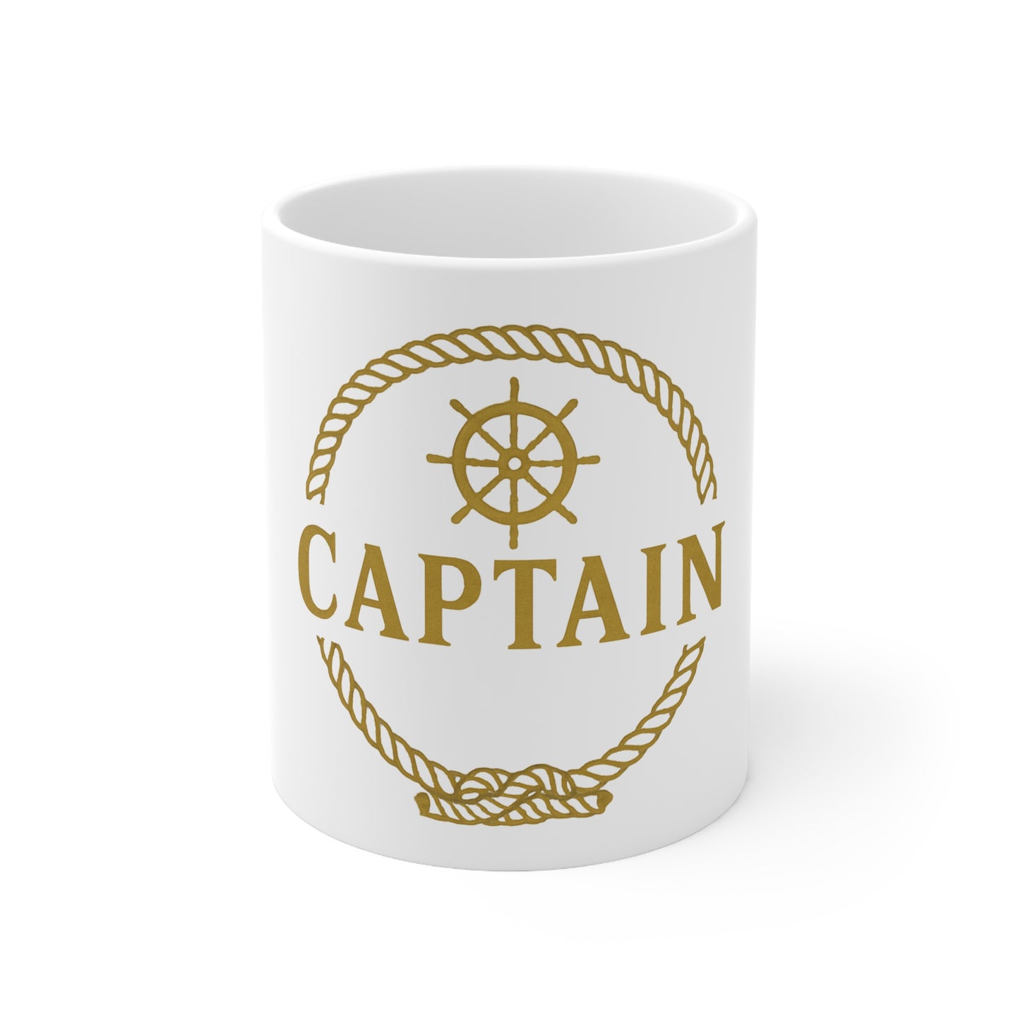 Captain Nautical Coffee Mug — 'Captain' Rope & Wheel Ceramic Mug (11oz/15oz)