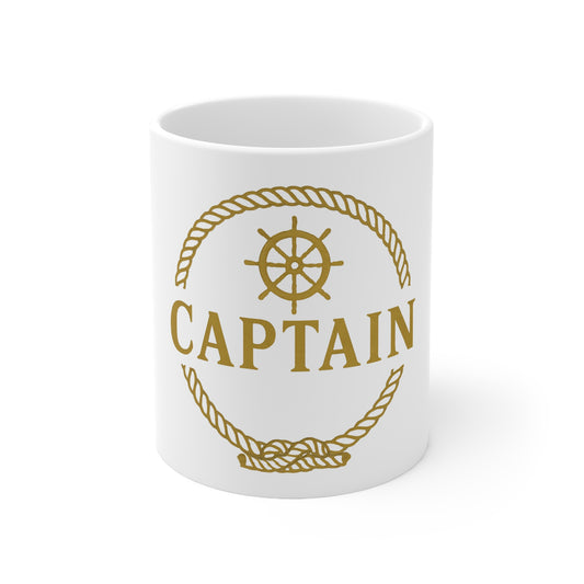 Captain Nautical Coffee Mug — 'Captain' Rope & Wheel Ceramic Mug (11oz/15oz)