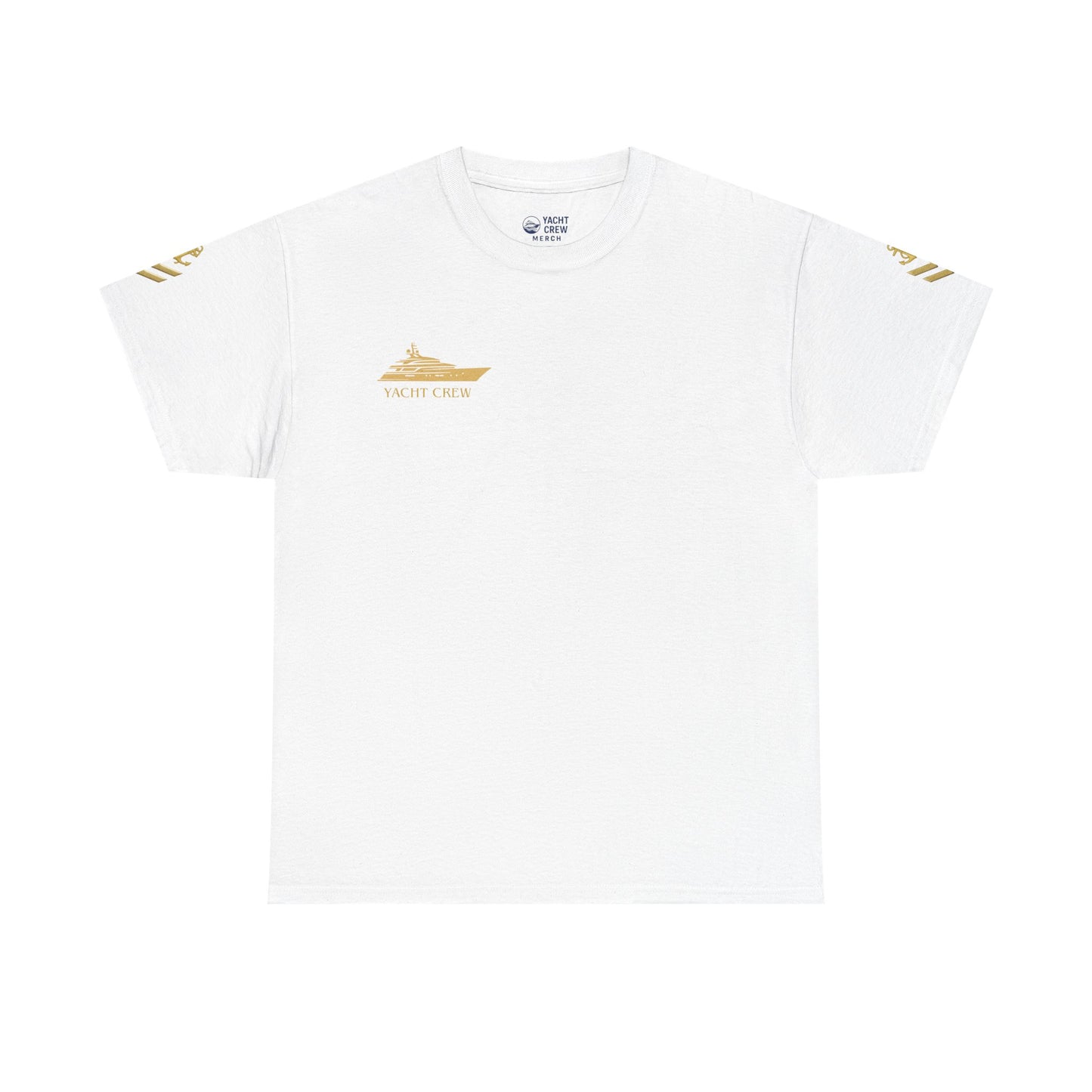 T-Shirt — Minimal Gold Yacht Graphic Tee (text: SEA AND SUN)